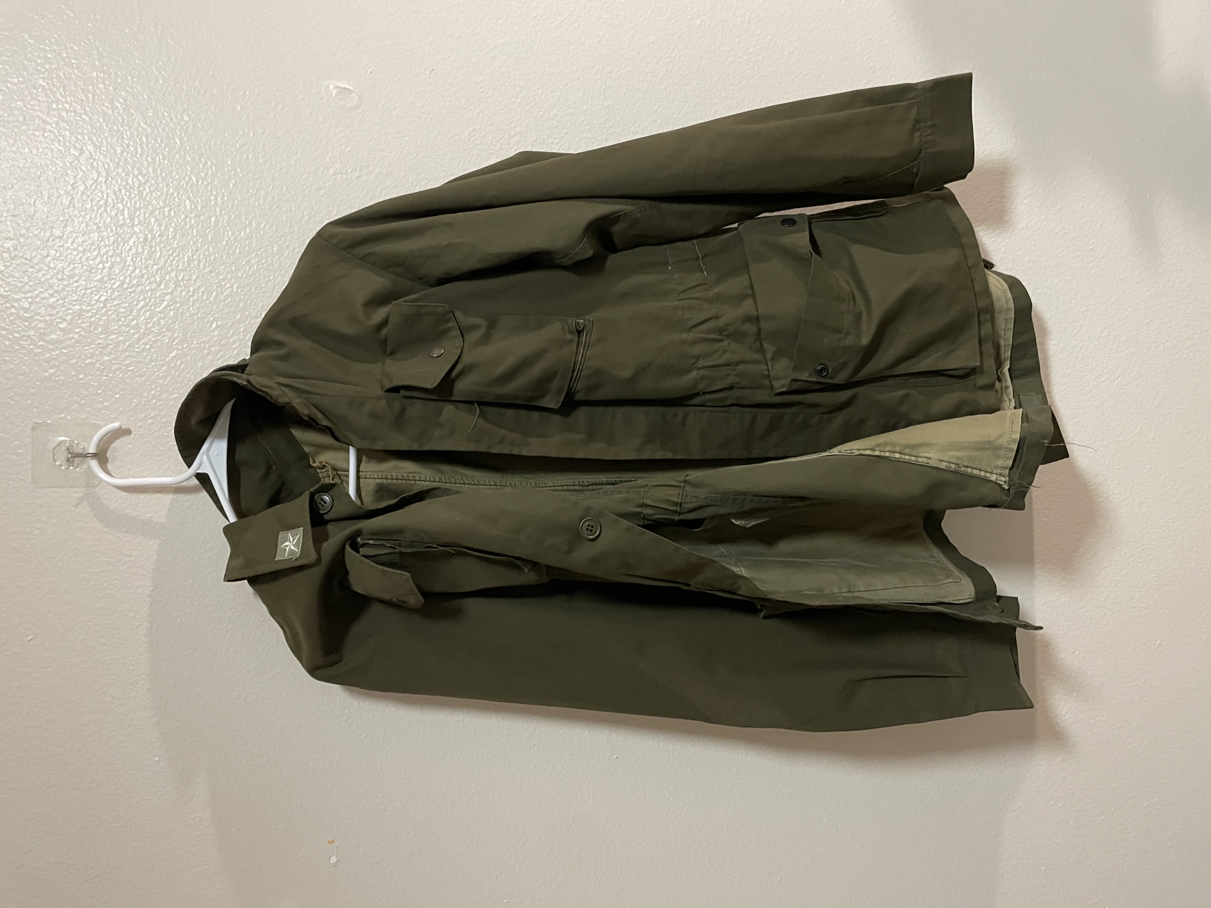 army jacket, thrifted, likely mid 80's-90's